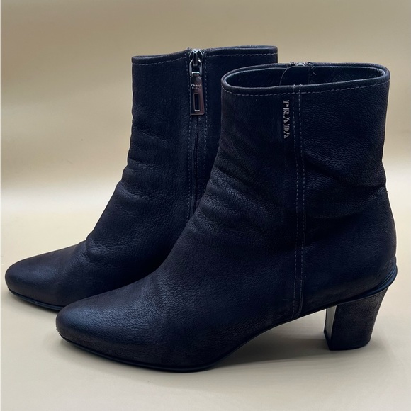 Prada Brown Leather Ankle Boots. Size 38 US 8 - Picture 3 of 12